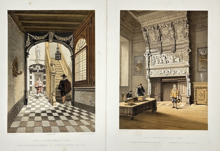 François Stroobant (1819–1916) – Set of 2 Interior Views – Brewers' Guild House & Miracle Hall, Antwerp – Chromolithographs (c.1860s)