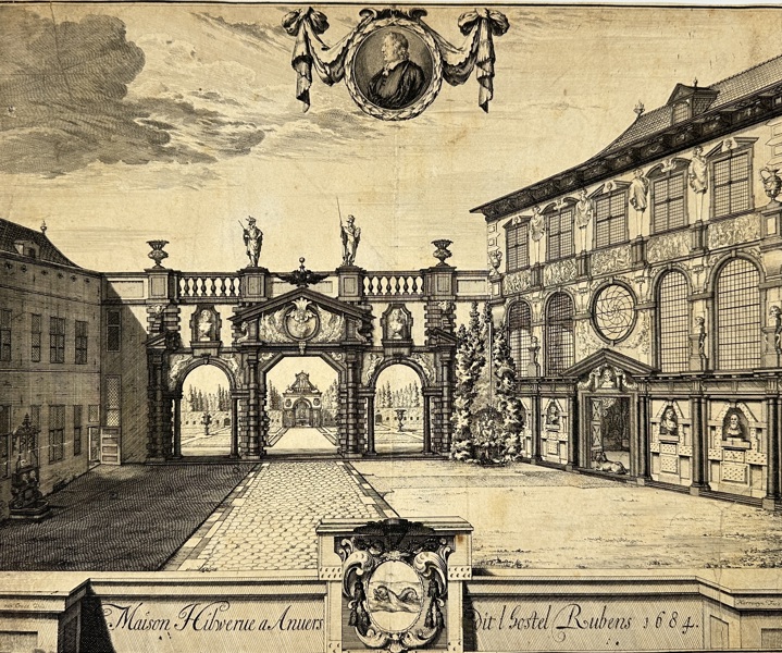 Jacobus Harrewijn (1660–1727) after Jacques van Croes – View of the Garden of the Rubenshuis, Antwerp / Maison d’Hiver de Rubens – Engraving (1684)