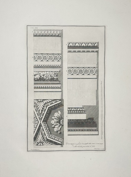 Giocondo Albertolli – Decorative Cornice Profiles and Rosette Ceiling Panel – Engraving (1770)