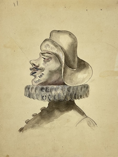 European School – Portrait of the Actor Grigneu – Ink and Wash Drawing – 19th Century