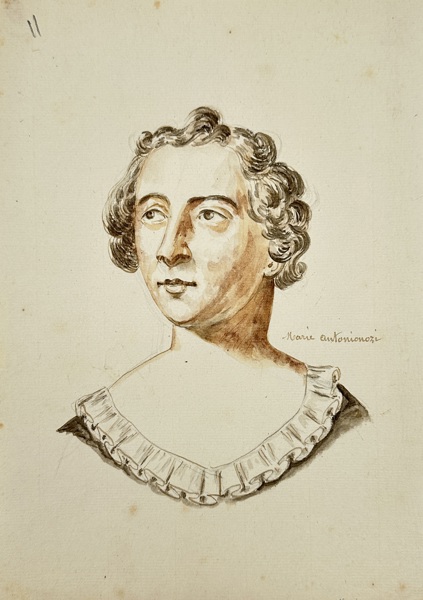 European School – Portrait of Marie Antoinette – Ink and Wash Drawing – 19th Century