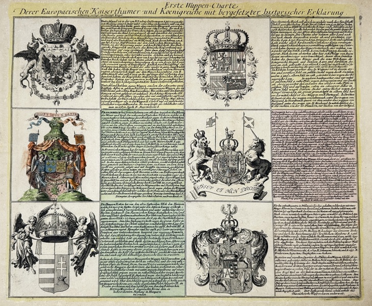 Christoph Weigel (1654–1725) – Armorial Chart of the European Empires and Kingdoms – Hand-Coloured Copperplate Engraving – Early 18th Century