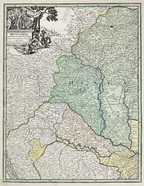 Christoph Weigel (1654–1725) – Map of the Kingdom of Hungary / Hungaria Regnum ad Eminentiss: Titulum – Hand-Coloured Copperplate Engraving – Early 18th Century