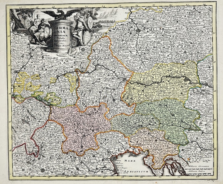 Christoph Weigel (1654–1725) – Map of the Austrian Territories of the Holy Roman Empire / Germaniae Austriacae Tabula Generalis – Hand-Coloured Copperplate Engraving – 1718