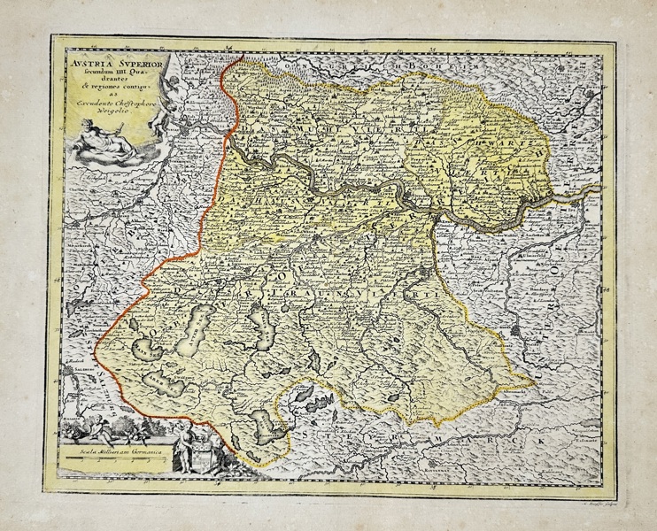 Christoph Weigel (1654–1725) – Map of Upper Austria / Austria Superior – Hand-Coloured Copperplate Engraving – Early 18th Century
