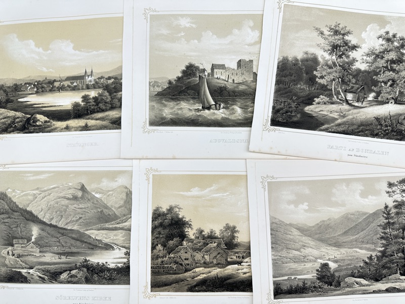 Christian Tonsberg - Set of 6 Prints - Stavanger Cathedral, Avaldsnes Church, Bondalen - Norway