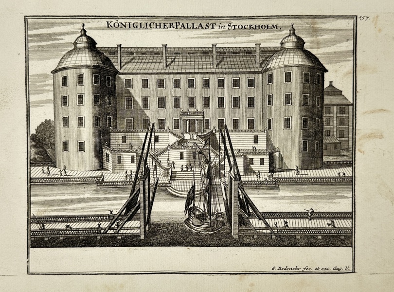 Gabriel Bodenehr (1673–1765) – Königlicher Palast in Stockholm – Copperplate Engraving (c.1720)