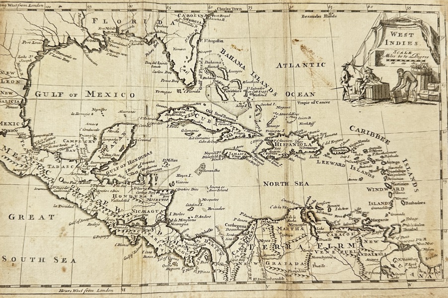 John Adams (1735–1826) – Map of the West Indies / Caribbean Sea – Copperplate engraving (1767)