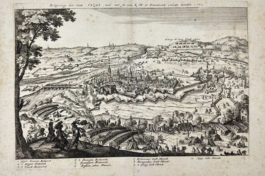 Matthäus Merian (1593–1650) – Siege of Casale Monferrato, Piedmont – Copperplate Engraving (1650)
