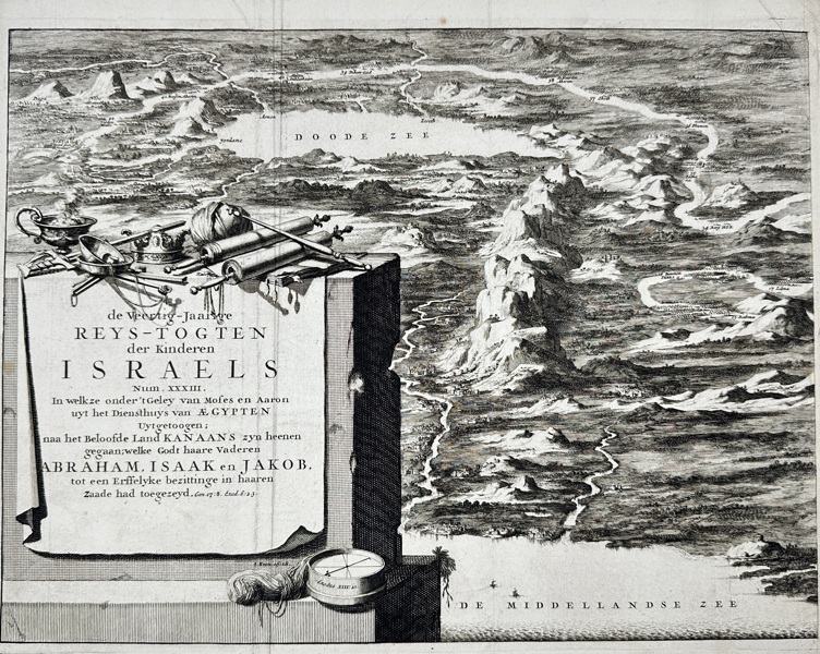 Pieter van der Aa (1659–1733) – The Forty-Year Journey of the Children of Israel from Egypt to the Promised Land – Copperplate Engraving (1729)