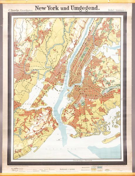 Carl Diercke (1842–1913) - Large Map of New York - New York City and its surroundings  - Lithography (20th Century)