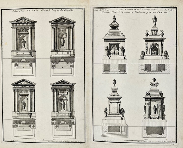 Jean-François de Neufforge (1714–1791) – Set of 2 Antique Architectural Prints – Plans – Engravings (1770)