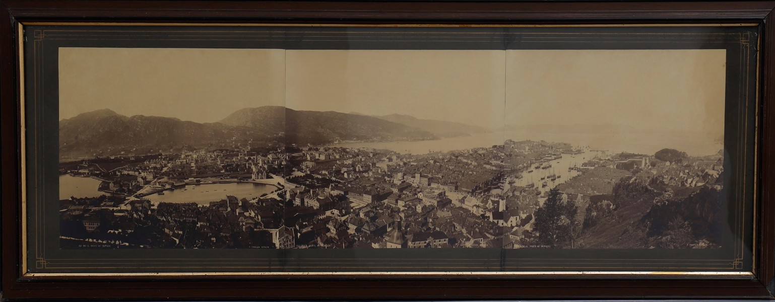 Knud Knudsen (1832-1915) - Large Rare Panoramic photograph from Bergen, Norway - Engraving - (1800s)