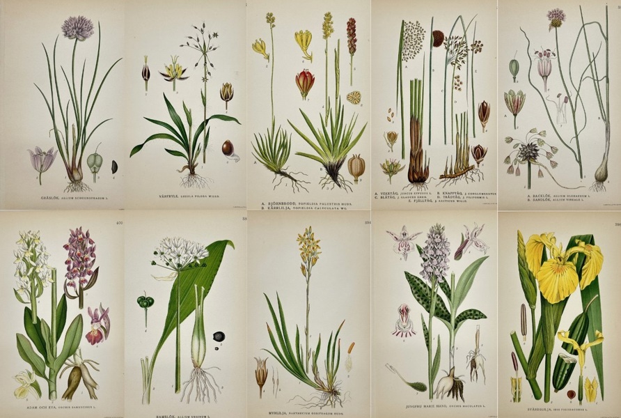 Carl Lindman (1856–1928) – Set of 10 Botanical Prints – Orchis sambucina – Chromolithography (1905)