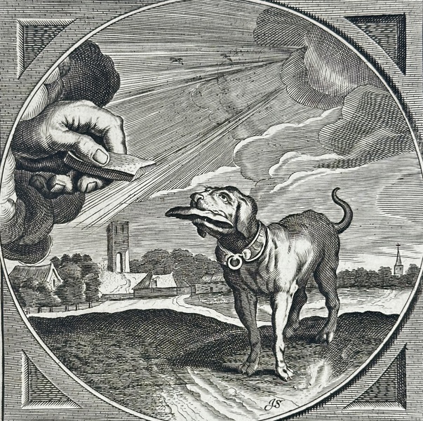 Jacob Cats (1577–1660), Adriaen Pietersz. van de Venne (1589–1662), Jan Swelinck – The Dog and the Shadow / Res immoderata cupido est – Engraving (17th Century)