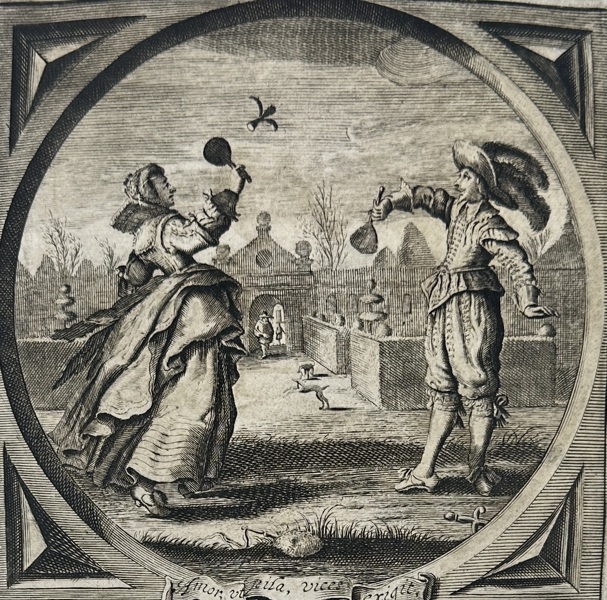 Jacob Cats (1577–1660), Adriaen Pietersz. van de Venne (1589–1662), Jan Swelinck – The Game of Courtship / Amor ut pila vices exigit – Engraving (17th Century)