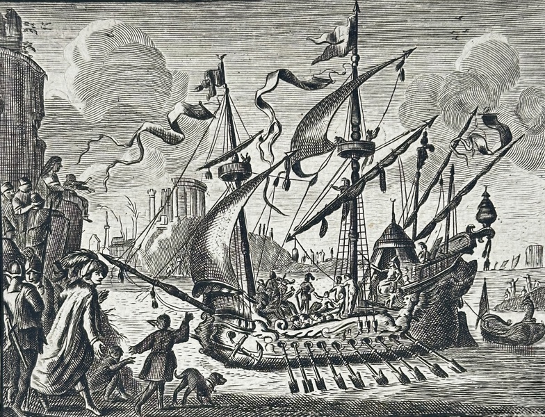 Jacob Cats (1577–1660), Adriaen Pietersz. van de Venne (1589–1662), Jan Swelinck – Marcus Antonius and Cleopatra – Engraving (17th Century)