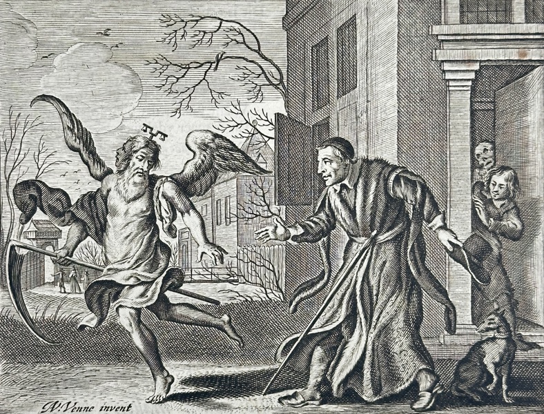Jacob Cats (1577–1660), Adriaen Pietersz. van de Venne (1589–1662), Jan Swelinck – Time and the Old Man – Engraving (17th Century)