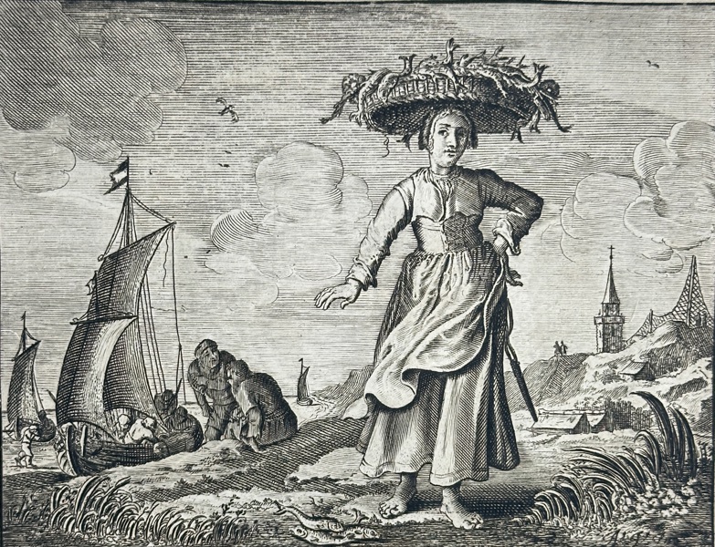 Jacob Cats (1577–1660), Adriaen Pietersz. van de Venne (1589–1662), Jan Swelinck – The Fish Seller of Scheveningen – Engraving (17th Century)