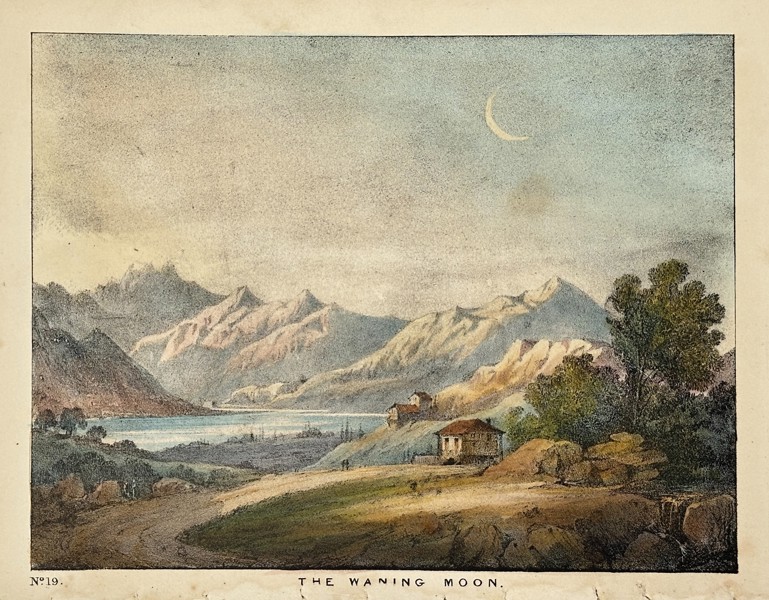 Charles Blunt (1803–1878)  – The Waning Moon – The Beauty of the Heavens – Hand-Coloured Aquatint - (1849)