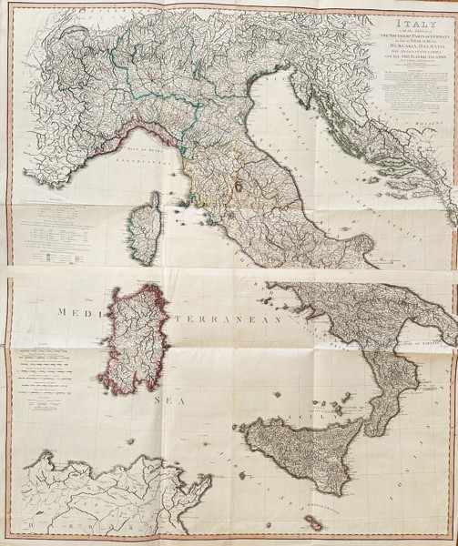 William Faden (1750–1836) - Very large map of Italy, Siciily, Sardinia - (1800)