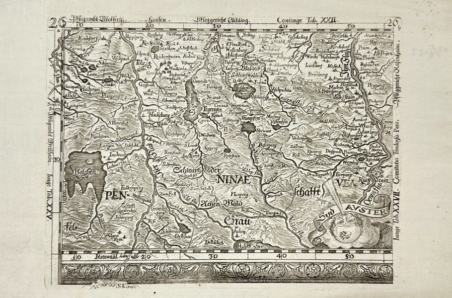 Georg Philipp Finckh after Philipp Apian – Map of the Isar Valley and Tegernsee - Copperplate Engraving - (1684)