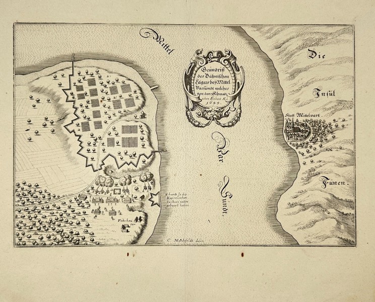 Matthäus Merian (1593–1650) – Map of the Danish Camp near Middelfart Conquered by the Swedess - (1647)