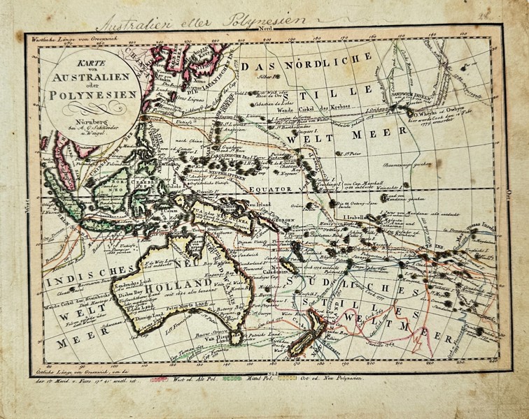 Christoph Weigel (1654–1725) – Map of Australia and Polynesia – Hand-Coloured Engraving - (1720)