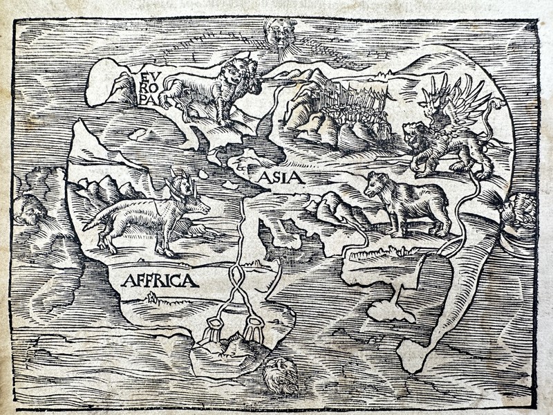 Gustaf Vasa - World Map - Antique Woodcut - Gustaf Vasa's Bible - (1540)