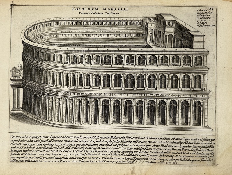 Giacomo Lauro (active Rome, 1584–1637) – Theater of Marcellus, Rome – Engraving (17th century)