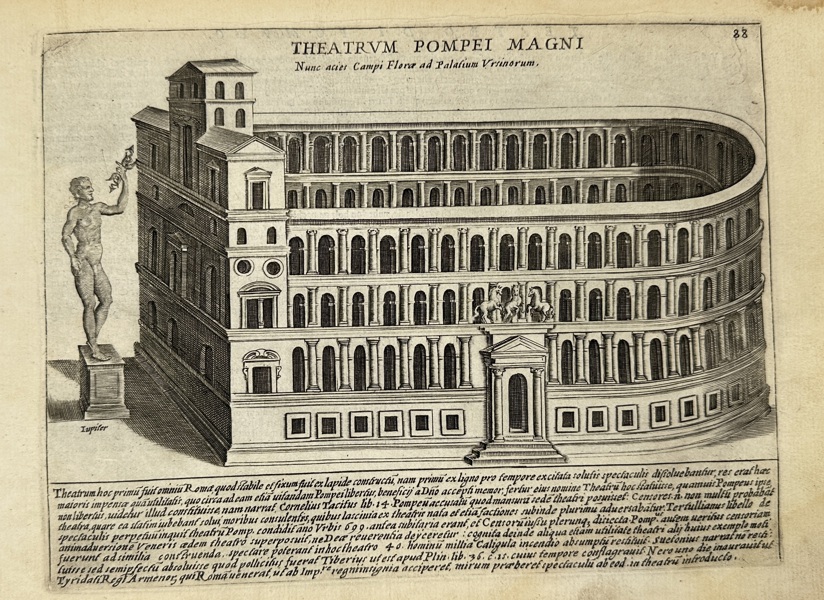 Giacomo Lauro (active Rome, 1584–1637) – Theater of Pompey, Rome – Engraving (17th century)