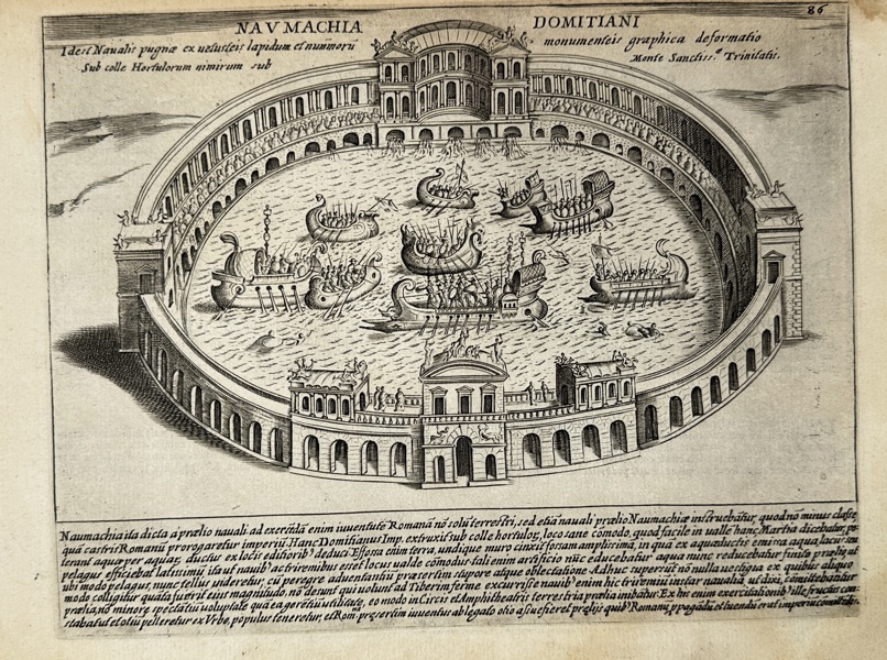 Giacomo Lauro (active Rome, 1584–1637) – Naumachia of Domitian – Engraving (17th century)
