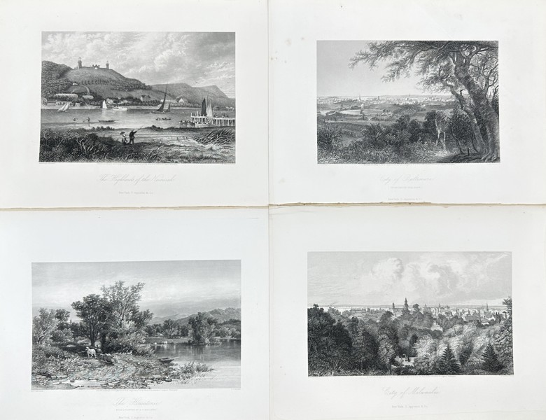 William Wellstood / William Cullen Bryant - Set of 4 Engraving - Neversink, Druid Hill Park, Baltimore, The Housatonic