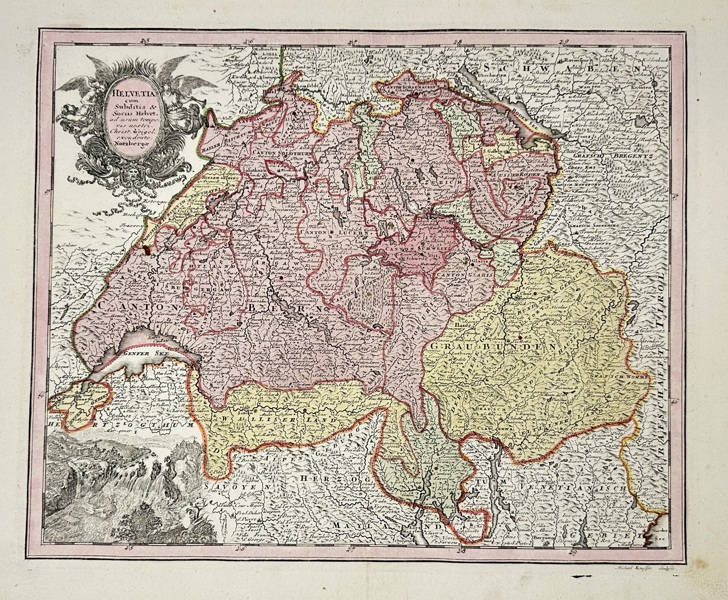Christoph Weigel – Map of Switzerland / Helvetiae – Hand-Coloured Engraving (c.1720s)