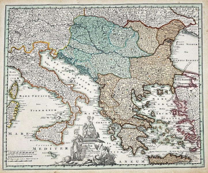 Christoph Weigel – Map of Italy, the Balkans and the Danube Region / Danubii cum adiacentibus Regnis – Hand-Coloured Engraving (c.1720s)