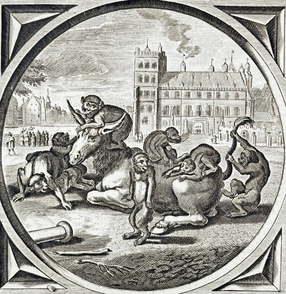 Adriaen Pietersz. van de Venne (1589–1662) – Satirical Scene with Monkeys in Courtly Disguise – Engraving (1655)