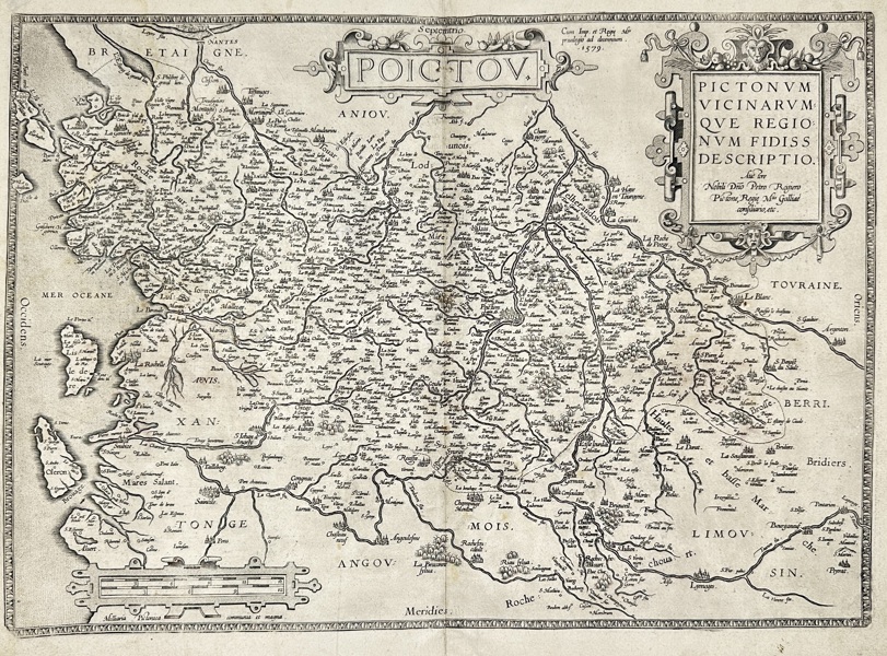 Abraham Ortelius (1527–1598) – Map of Poitou – Copperplate Engraving (1595)