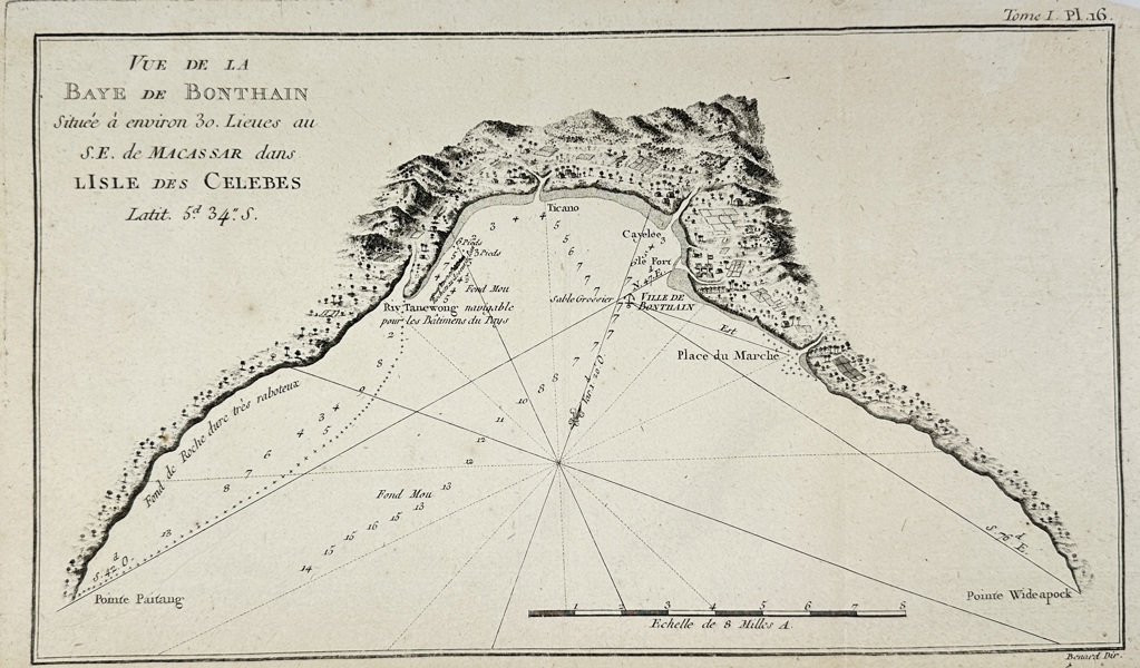 Benard Dir. – Map of the Bay of Bonthain, South-East of Macassar on the Isle of Celebes – Engraving (1774)