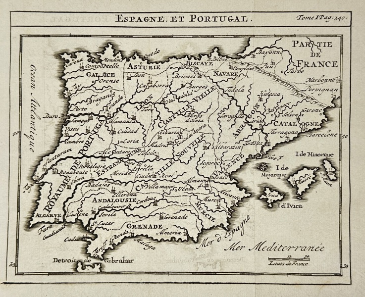 Henri Abraham Chatelain (1684–1743) – Map of Spain and Portugal / Espagne et Portugal – Engraving (1743)