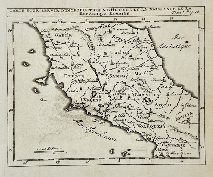 Zacharie Chatelain – Map of Central Italy / Carte pour servir d'introduction à l'histoire de la naissance de la République Romaine – Engraving (1743)
