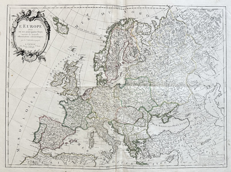 Jean Janvier (1730–1801) – Map of Europe Divided into Its Principal States – Engraving (Late 18th Century)