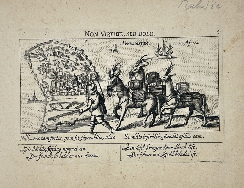 Daniel Meisner (1585–1625) – View of Montagne de Caj, France – Non Virtute sed Dolo – Copperplate Engraving (1630)