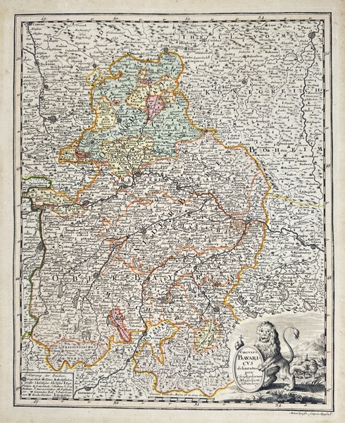 Johann Christoph Weigel (1654–1725) – Map of the Duchy of Bavaria and Surrounding Regions – Hand-Colored Engraving (Early 18th Century)