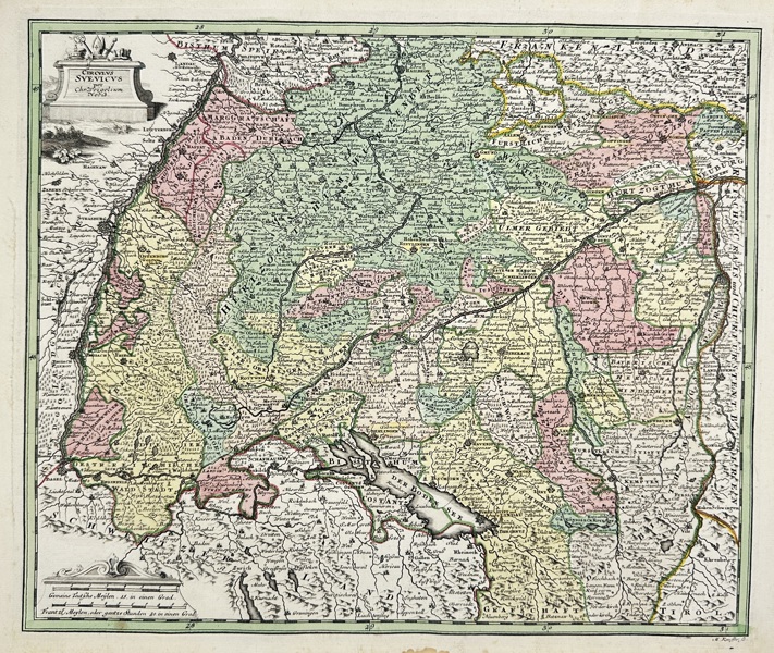 Johann Christoph Weigel (1654–1725) – Map of South-West Germany and Surrounding Territories – Hand-Colored Engraving (Early 18th Century)