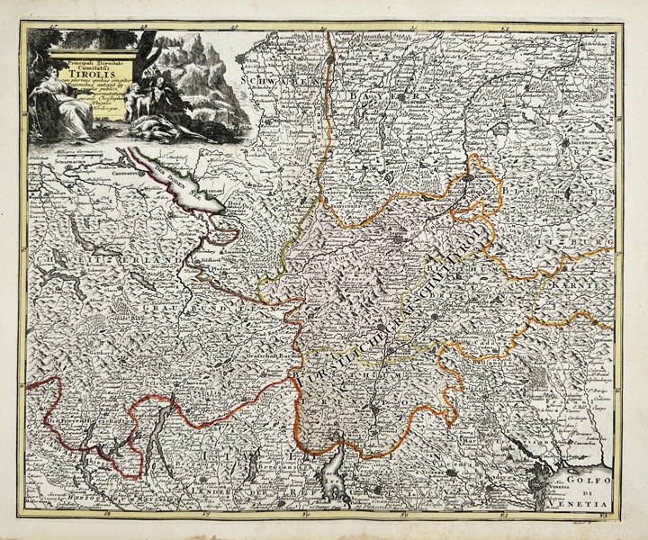 Johann Christoph Weigel (1654–1725) – Map of the County of Tyrol – Hand-Colored Engraving (Early 18th Century)
