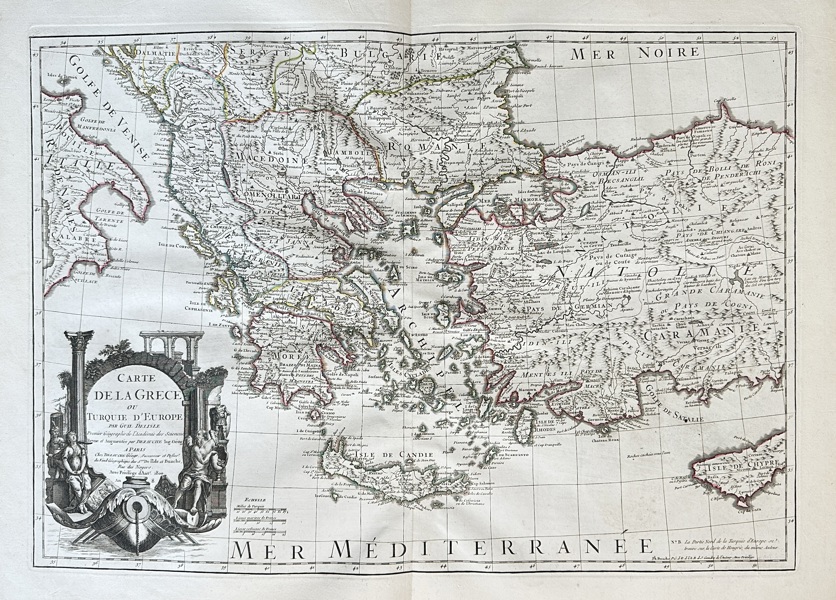 Jean Baptiste Bourguignon d'Anville (1697–1782) – Map of Greece and European Turkey / Carte de la Grèce et de la Turquie d’Europe – Hand-Colored Copperplate Engraving (1784)