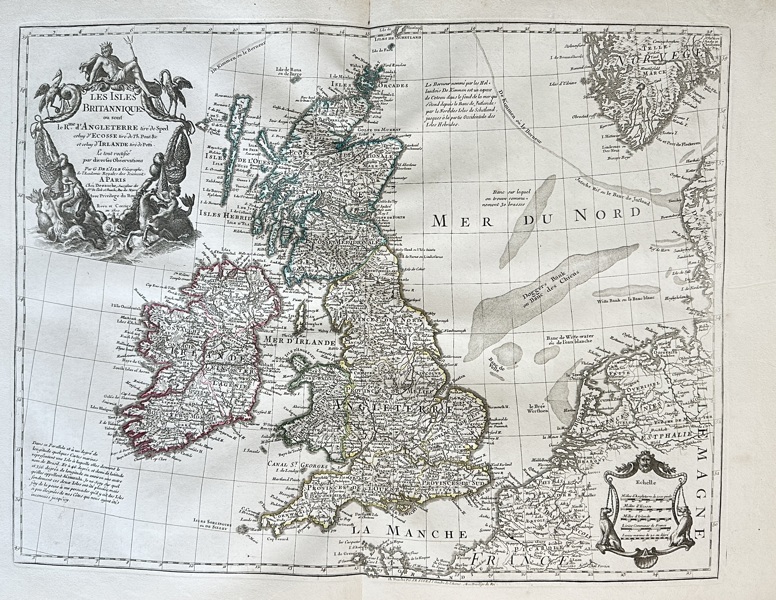 Jean Baptiste Bourguignon d'Anville (1697–1782) – Map of the British Isles / Les Isles Britanniques – Hand-Colored Copperplate Engraving (c. 1775)