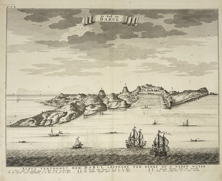 François Valentijn – View of Dabul on the Konkan Coast – Copperplate Engraving – 1726