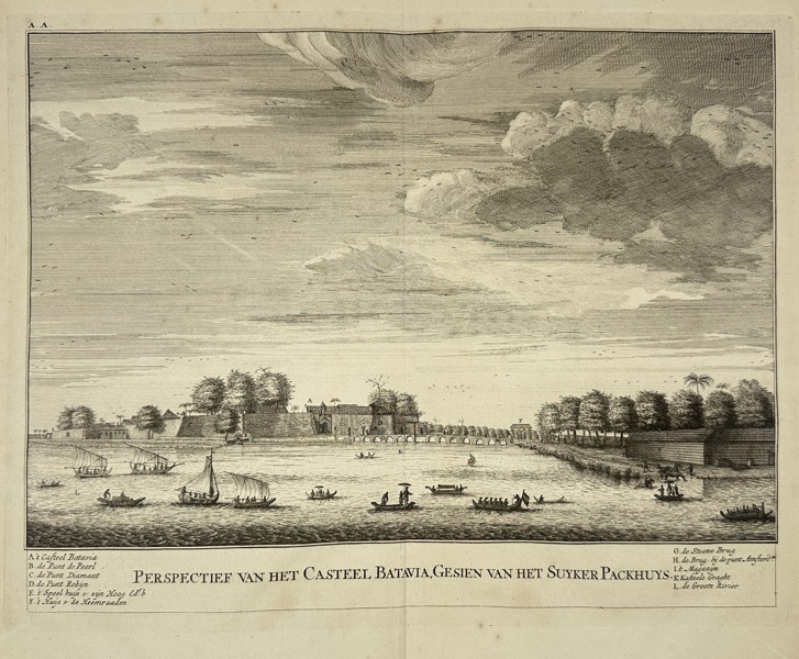 François Valentijn – View of the Castle of Batavia Seen from the Sugar Warehouse – Copperplate Engraving – 1726