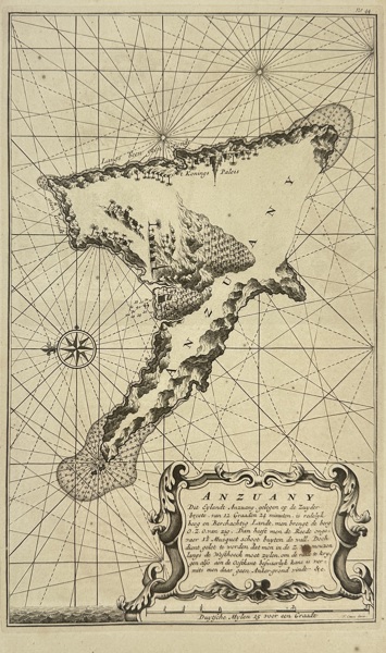 Frederik Ottens – Anzuany (Anjouan, Comoros Islands) – Copperplate Engraved Nautical Map – c.1720